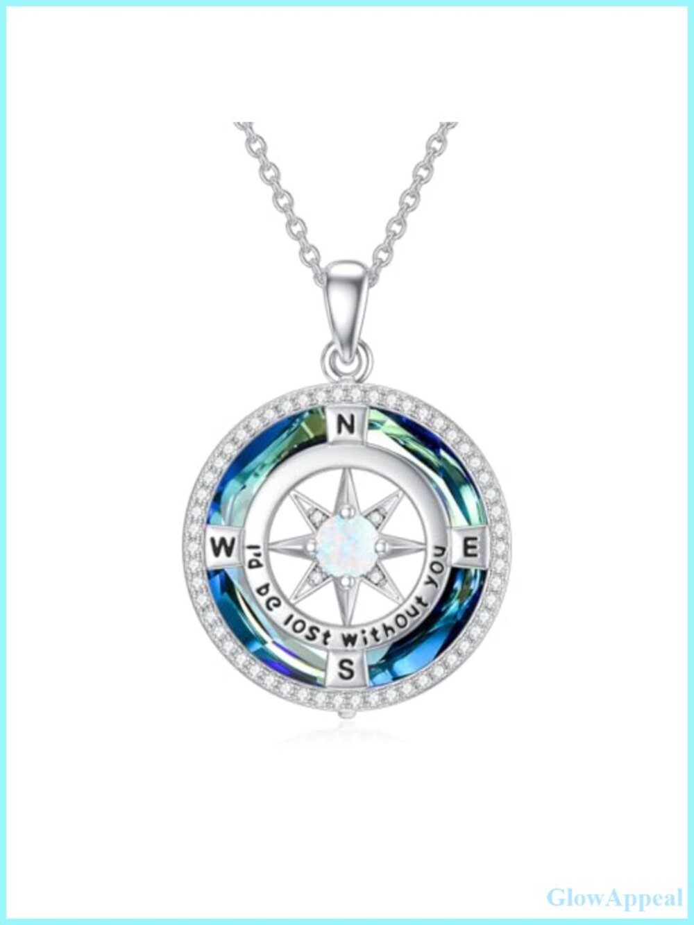 TOUPOP Compass Pendant Necklace 925 Sterling Silver White Gold Plated